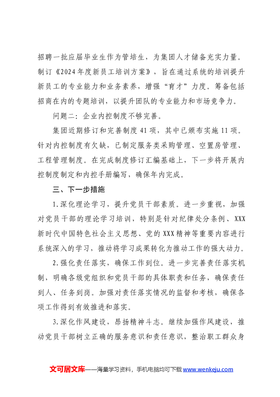 国企2024年上半年关于履行全面从严治党“第一责任人”责任的报告.docx,第4页预览