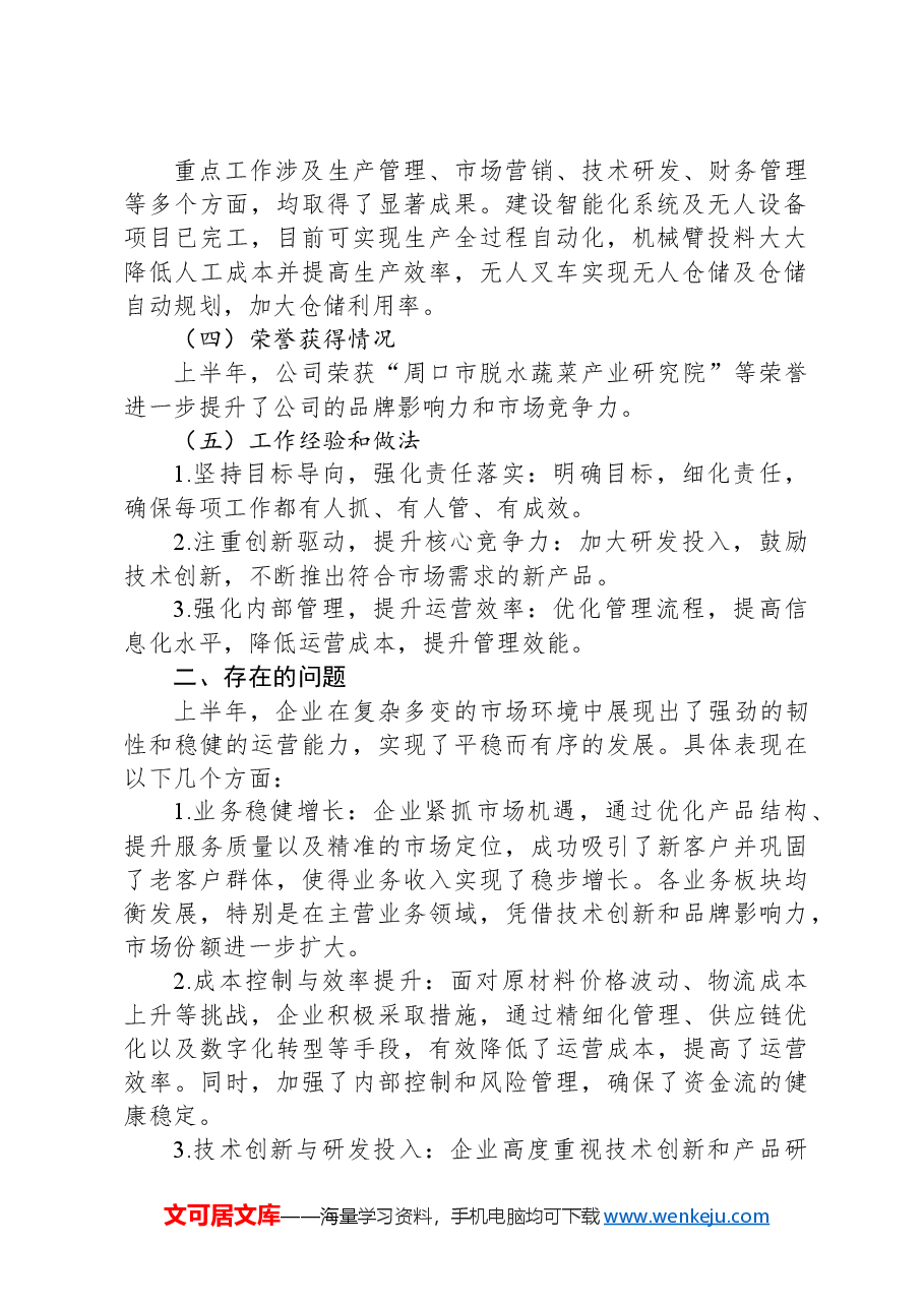 xxxxx有限公司2024年上半年工作进展总结及下半年工作计划.docx,第2页预览