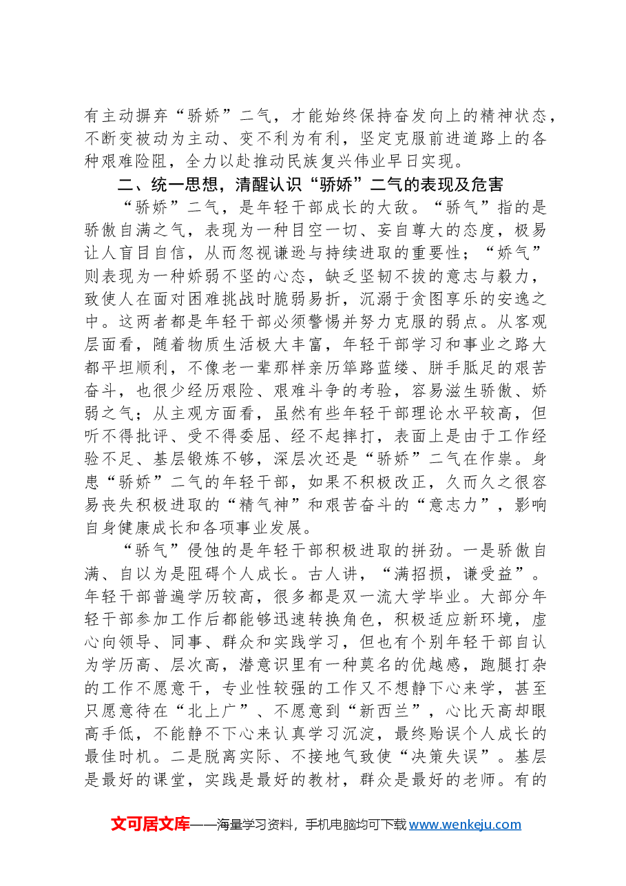 党课:年轻干部要摒弃“骄娇”二气,自觉做勇于担当作为的不懈奋斗者.docx,第3页预览