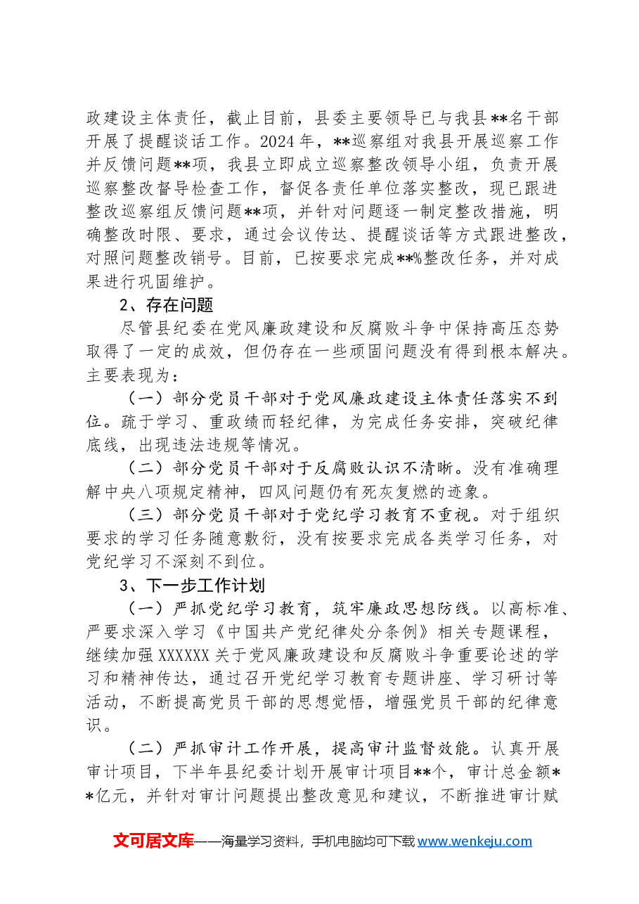 纪委2024年上半年工作情况总结.docx,第2页预览