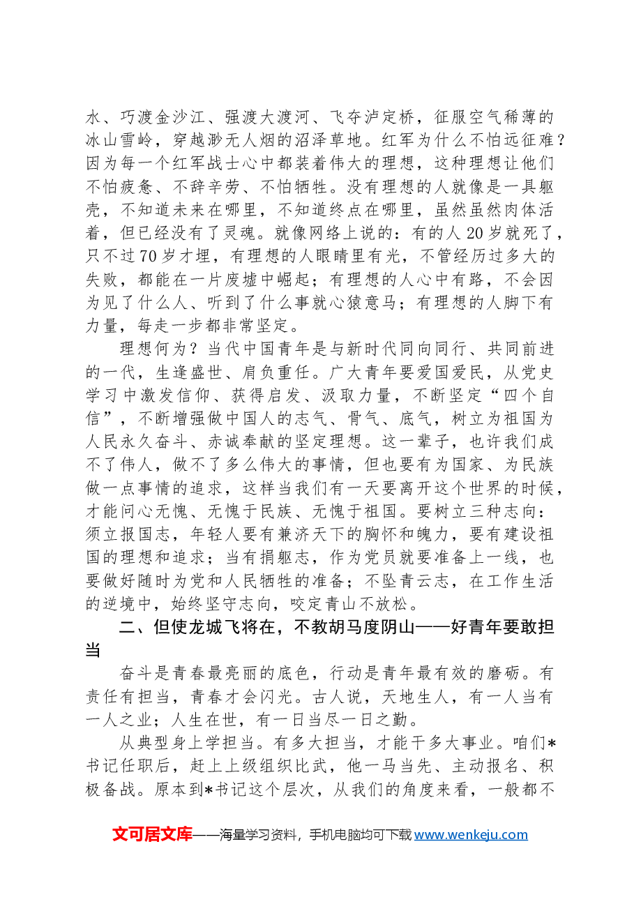 专题党课:立志做有理想、敢担当、能吃苦、肯奋斗的好青年.docx,第2页预览