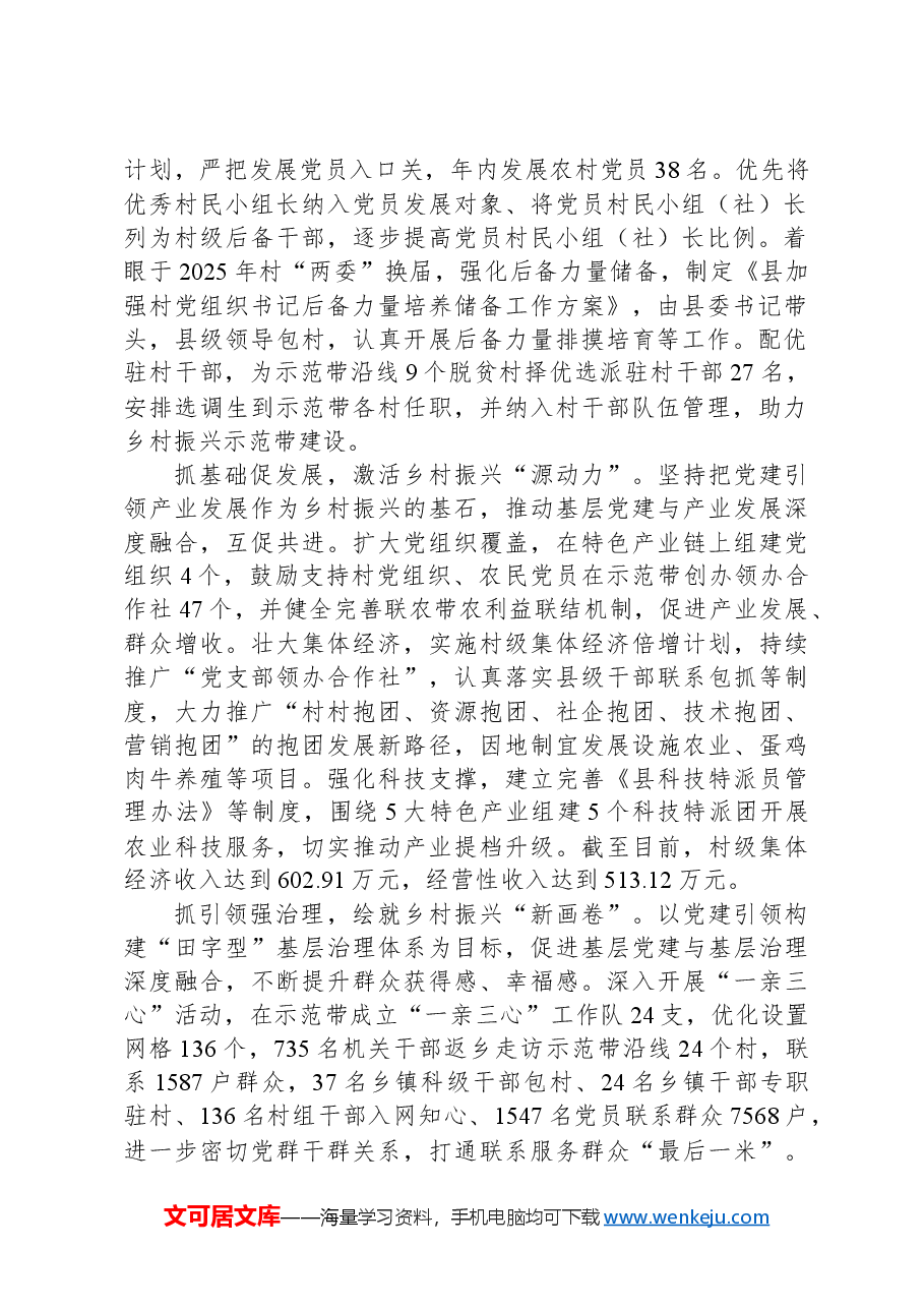 交流发言:坚持党建引领推动乡村振兴示范带高标准建设.docx,第2页预览