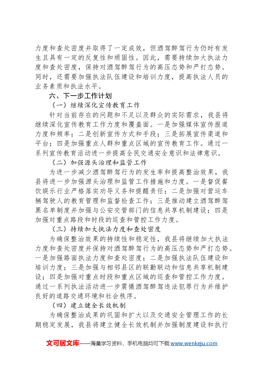 X县关于酒驾醉驾问题专项整治工作情况报告.docx,第4页预览
