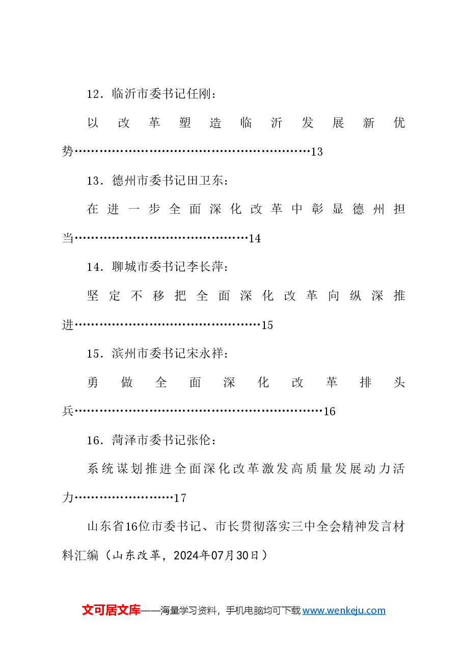 (16篇)山东省各市委书记、市长贯彻落实三中全会精神发言材料汇编.doc,第3页预览