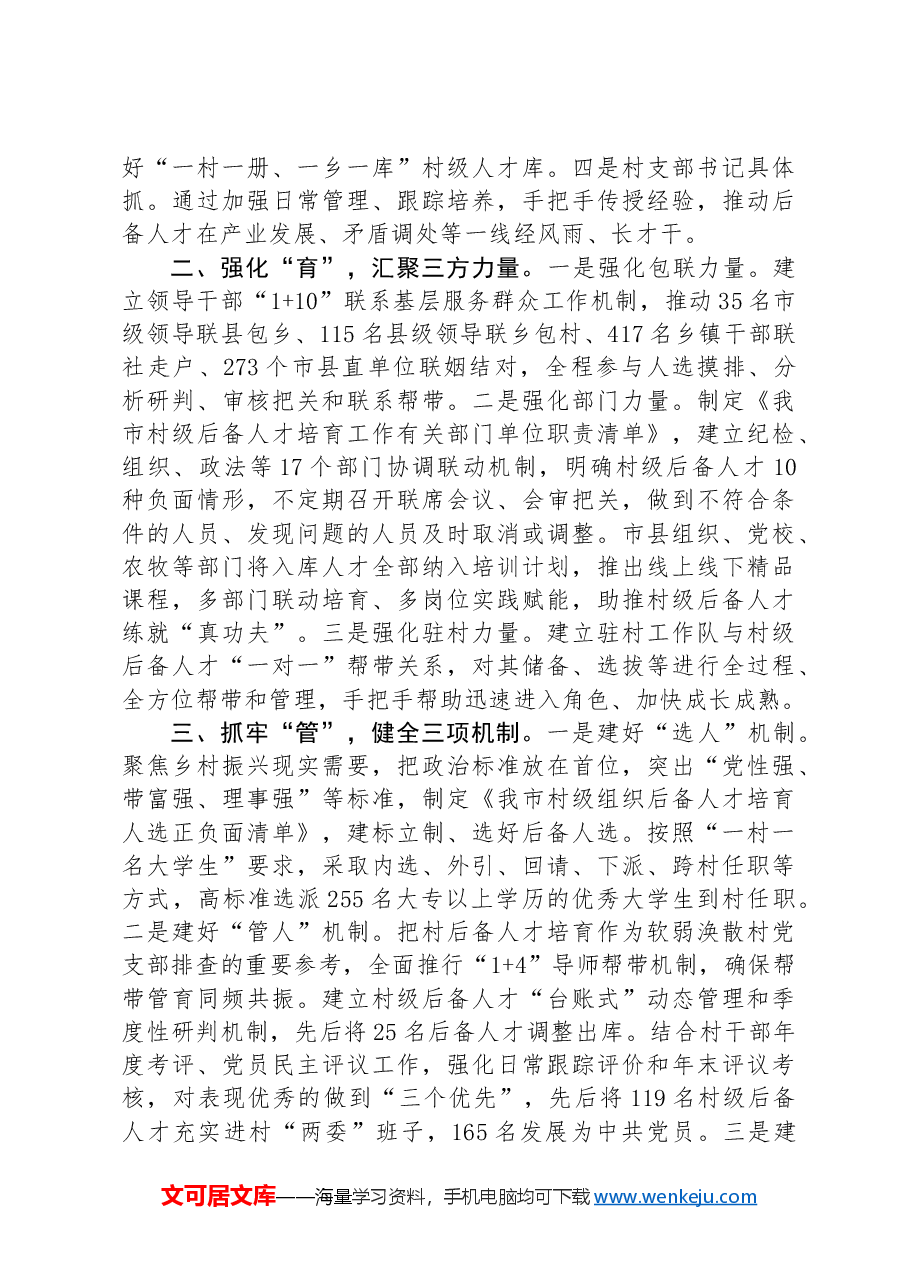 在抓基层党建促乡村振兴工作会议上的交流发言:加强村干部队伍建设,推动乡村高质量发展.docx,第2页预览