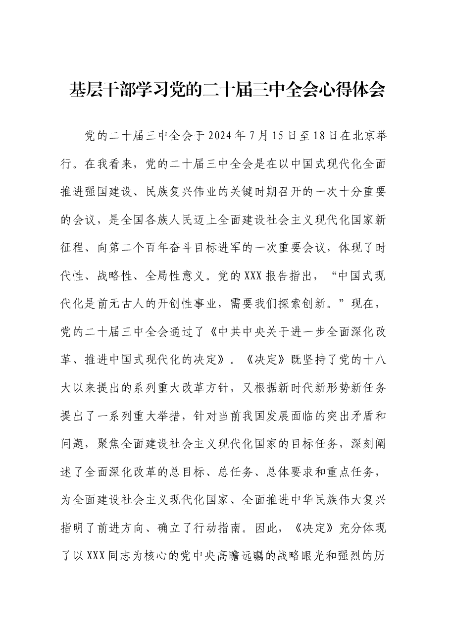 基层干部学习党的二十届三中全会心得体会.docx,第1页预览