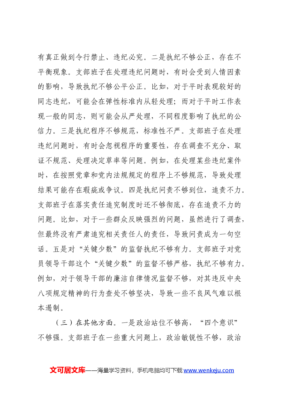 支部班子党纪学习教育专题组织生活会对照检查材料(三个对照).docx,第3页预览