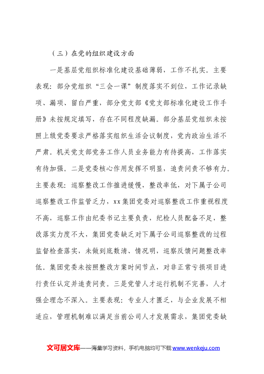 国企巡察“回头看”整改专题民主生活会班子对照检查.docx，第3页预览