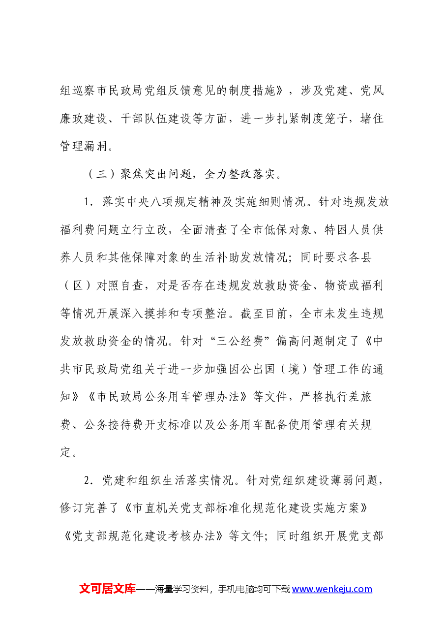 市民政局2024年巡察整改进展情况工作报告.docx,第3页预览