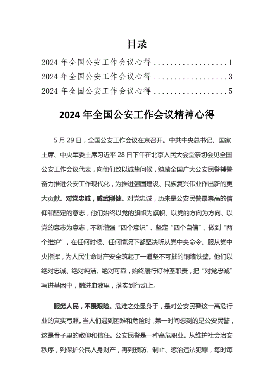 (3篇)2024年全国公安工作会议精神心得.pdf,第1页预览