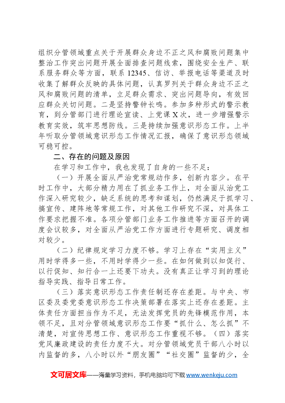 分管领导2024年上半年履行全面从严治党主体责任工作情况报告.docx,第3页预览