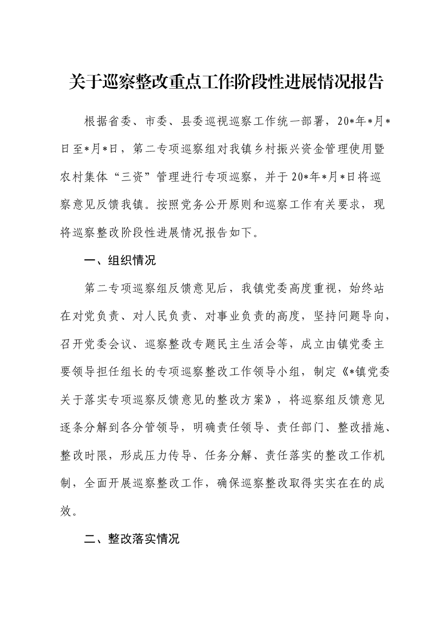 巡察整改重点工作阶段性进展情况总结报告(调研报告).docx,第1页预览