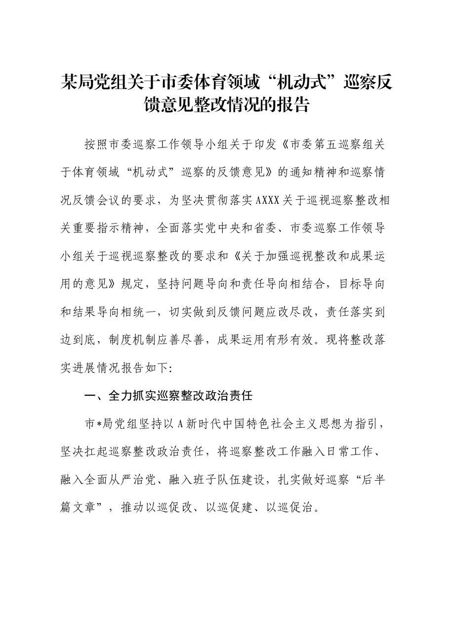 体育领域“机动式”巡察反馈意见整改情况的总结报告.docx,第1页预览