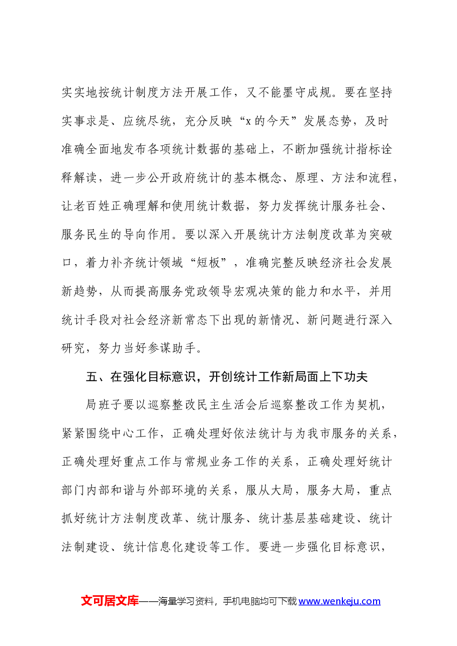 统计局巡察整改工作研讨发言:“五下功夫”推动巡察整改与业务工作双融合.docx,第4页预览