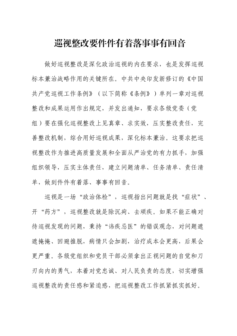 研讨发言:巡视整改要件件有着落事事有回音.docx,第1页预览