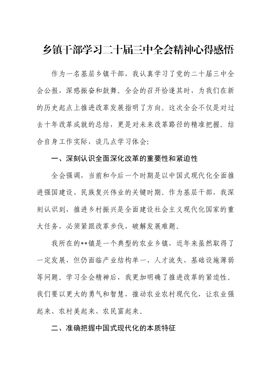乡镇干部学习二十届三中全会精神心得体会发言.docx,第1页预览