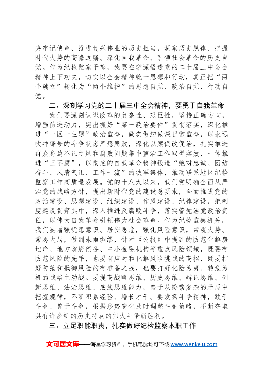 某市级纪检监察机关干部学习二十届三中全会精神学习交流发言.docx，第2页预览