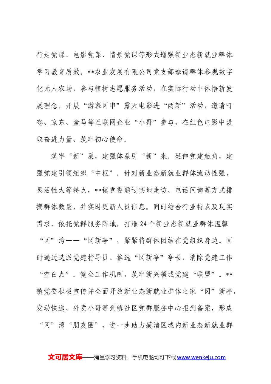 乡镇党委在2024年全市新就业群体党建专题推进会上的汇报发言.docx,第2页预览