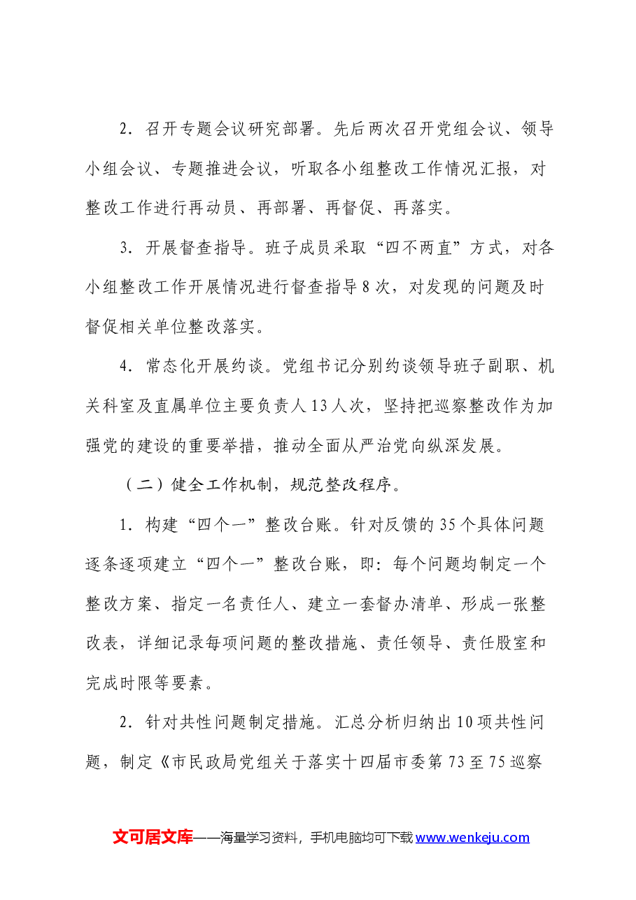 市民政局2024年巡察整改进展情况工作报告.docx,第2页预览