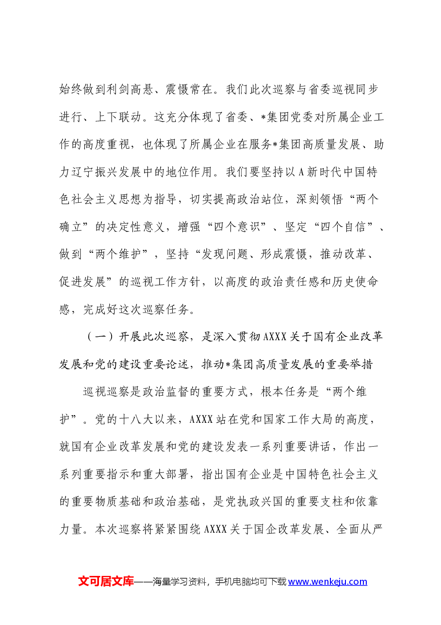 巡察组巡察集团党委工作动员会上的讲话(公司).docx,第2页预览