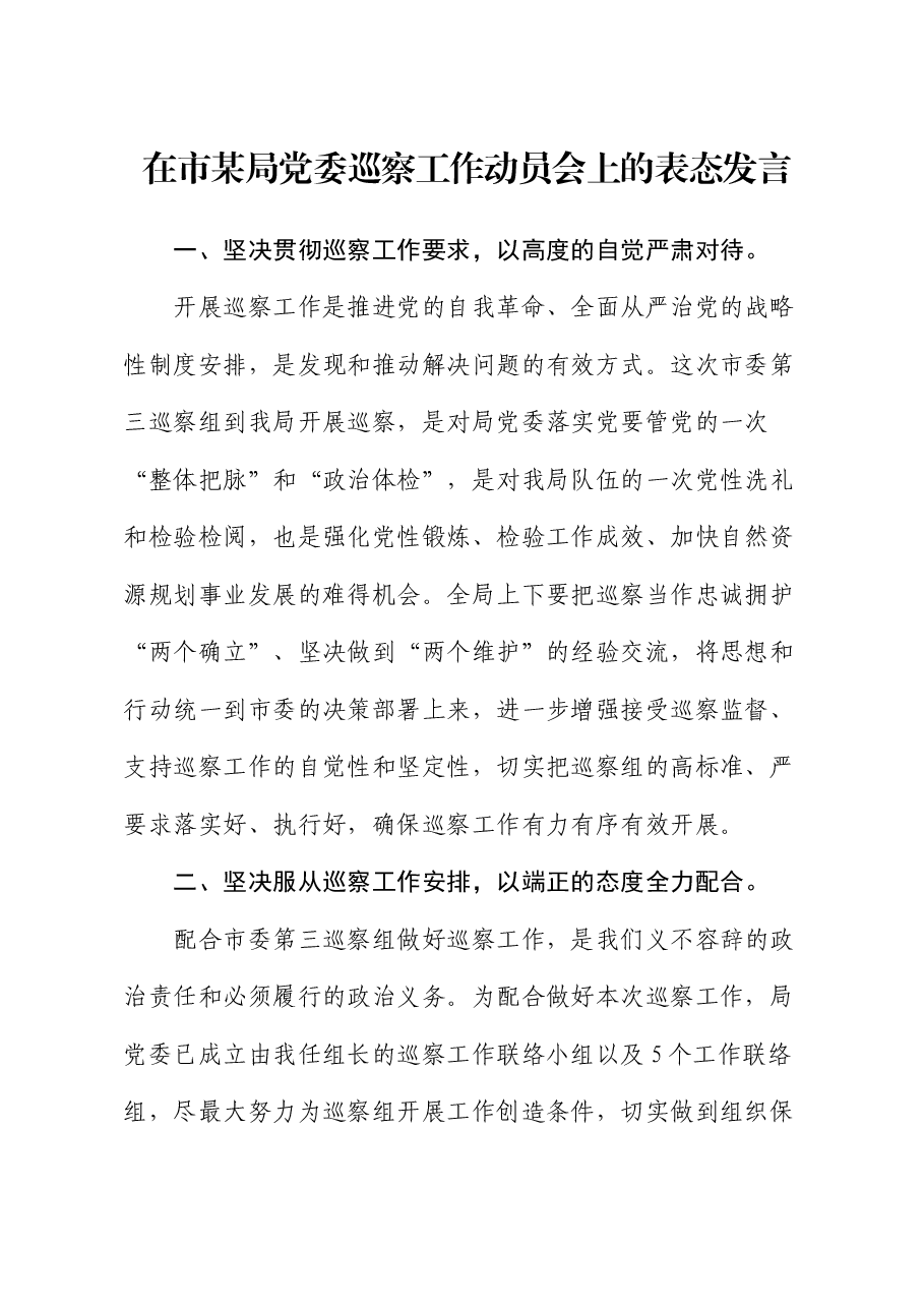 巡察工作动员会上的表态发言.docx,第1页预览