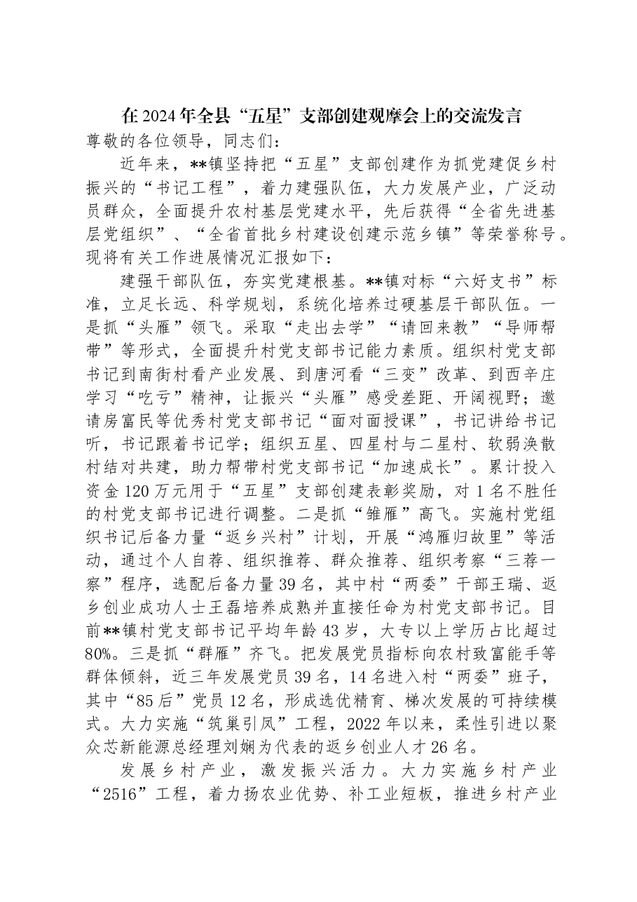 在2024年全县“五星”支部创建观摩会上的交流发言.docx,第1页预览