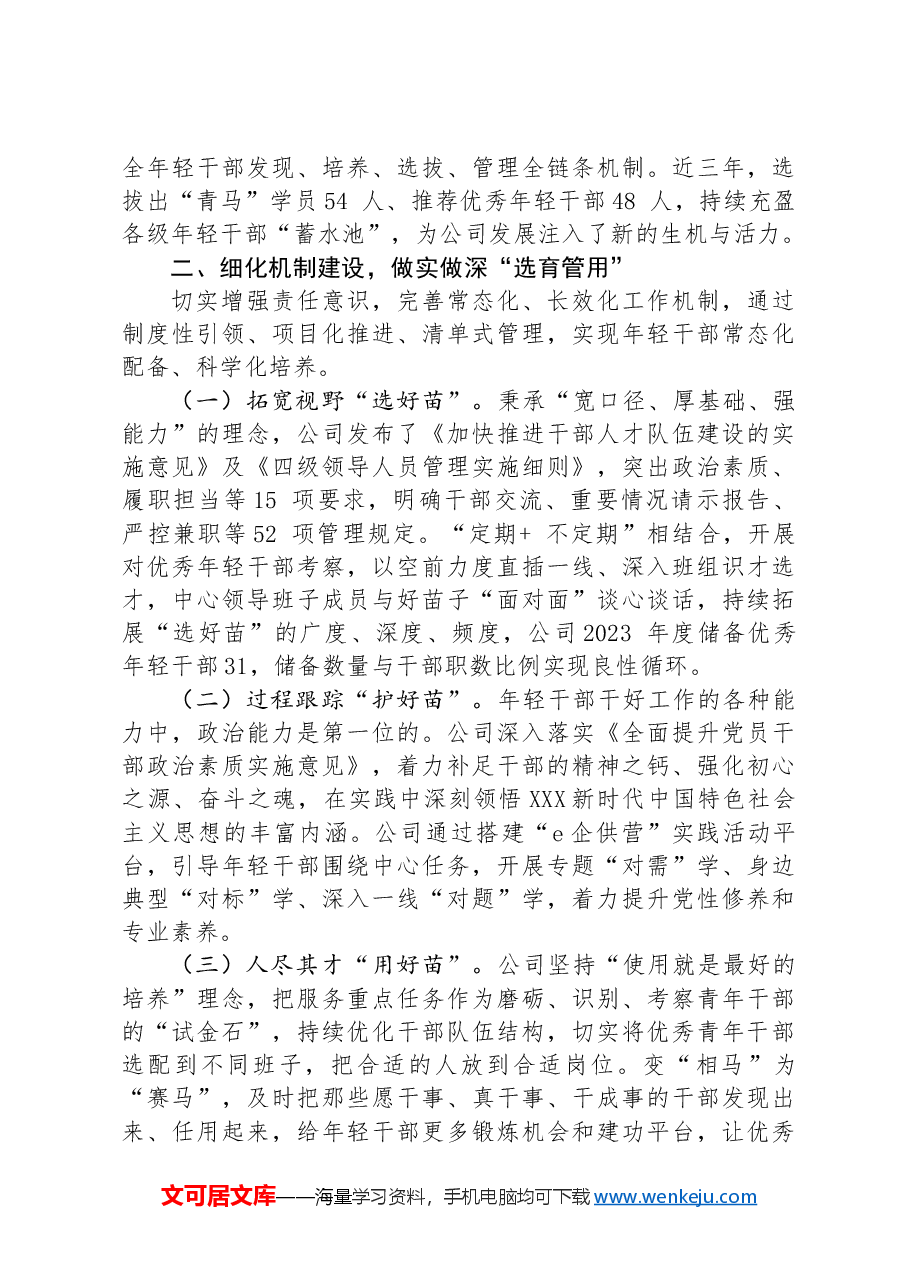 干部队伍建设经验交流材料：“五化”协同强化青年干部培养.docx，第2页预览