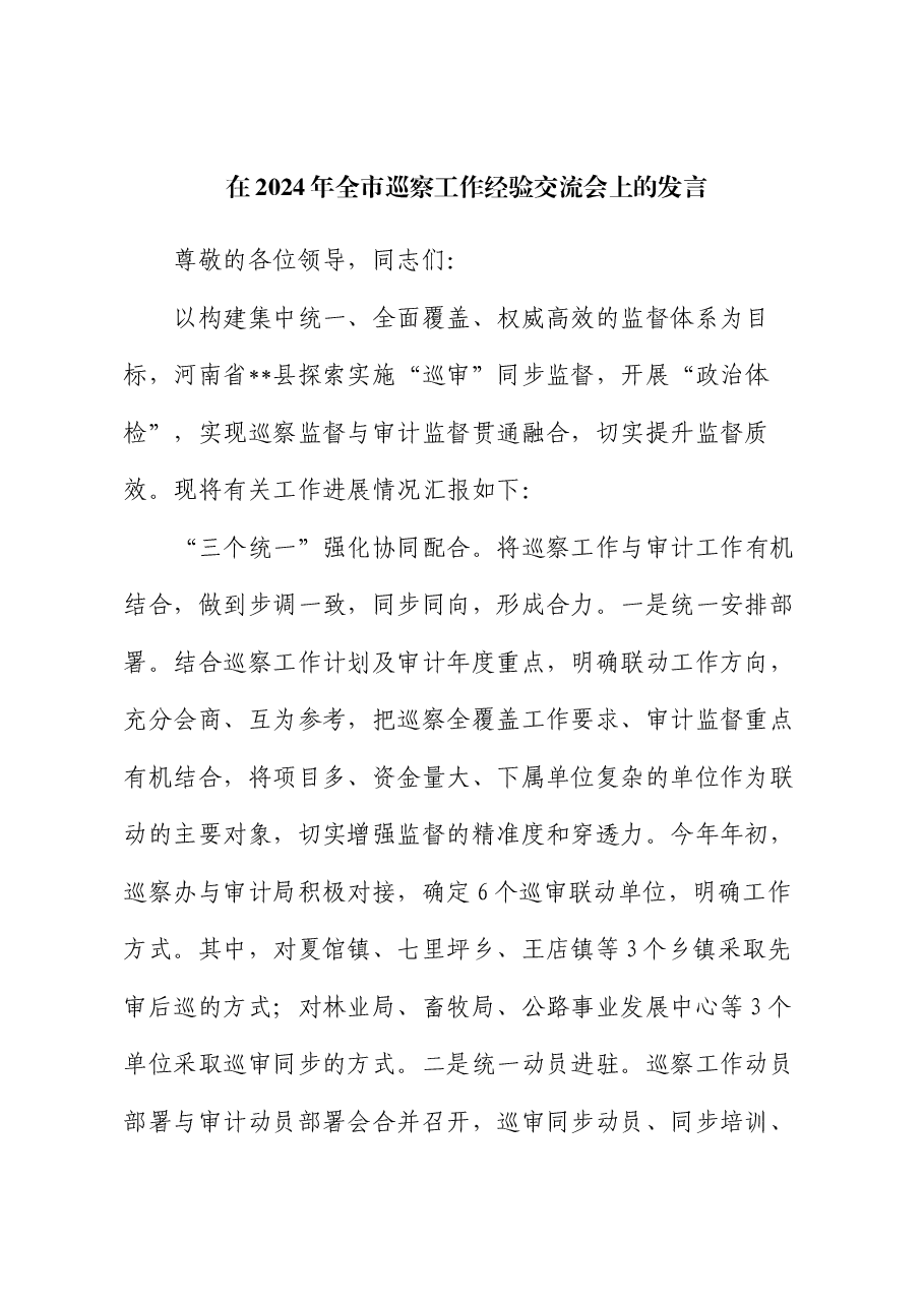 在2024年全市巡察工作经验交流会上的发言.docx,第1页预览