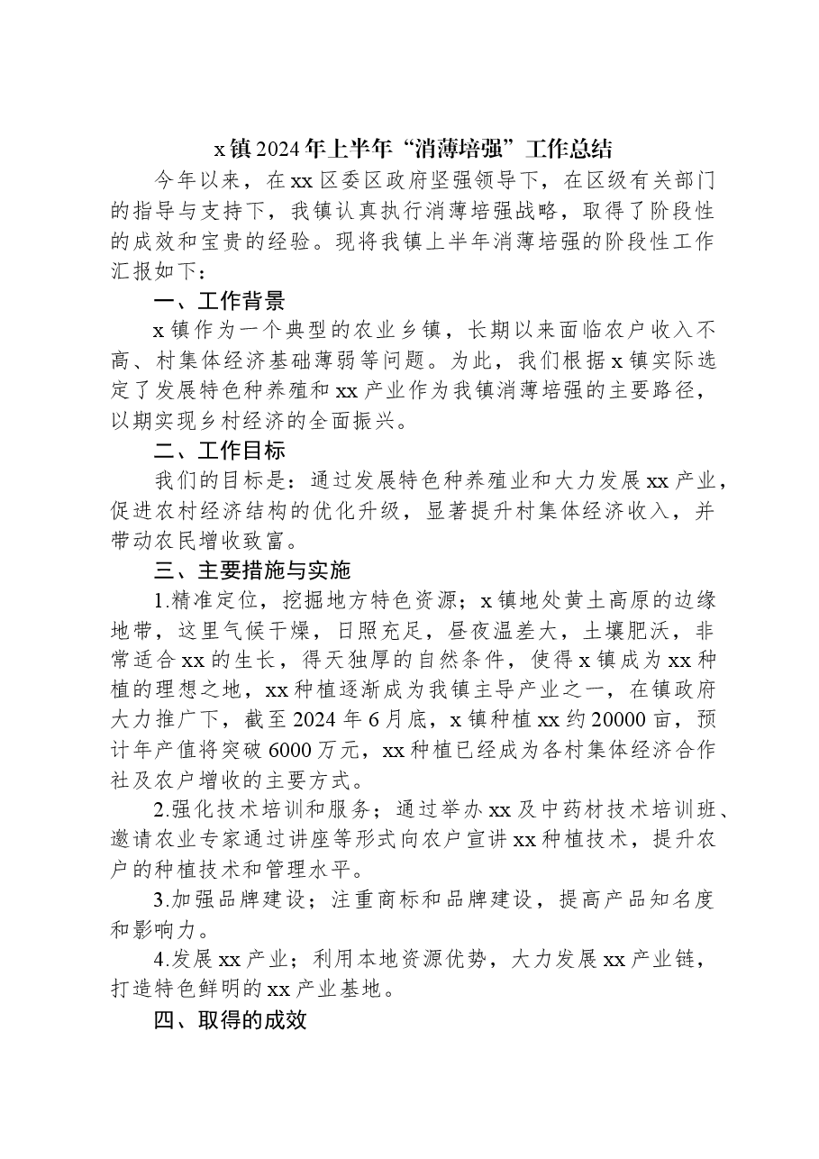 x镇2024年上半年“消薄培强”工作总结.docx,第1页预览