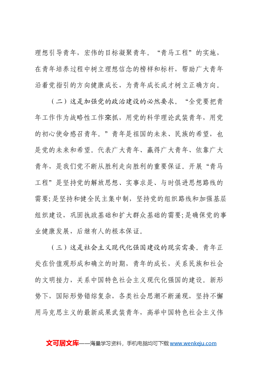 专题党课:实施“青马工程”,强化青年干部思想政治工作,推动青年干部加快成长.docx,第2页预览