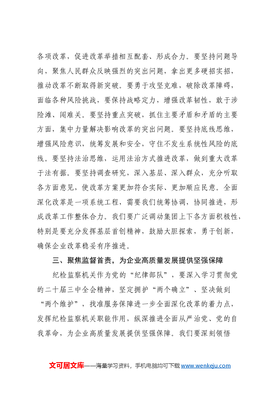 某国企纪委书记学习党的二十届三中全会精神研讨发言.docx,第3页预览