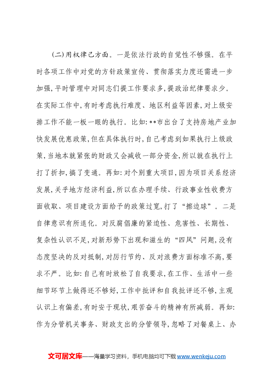 市常委、常务副市长专题民主生活会发言提纲.docx,第3页预览