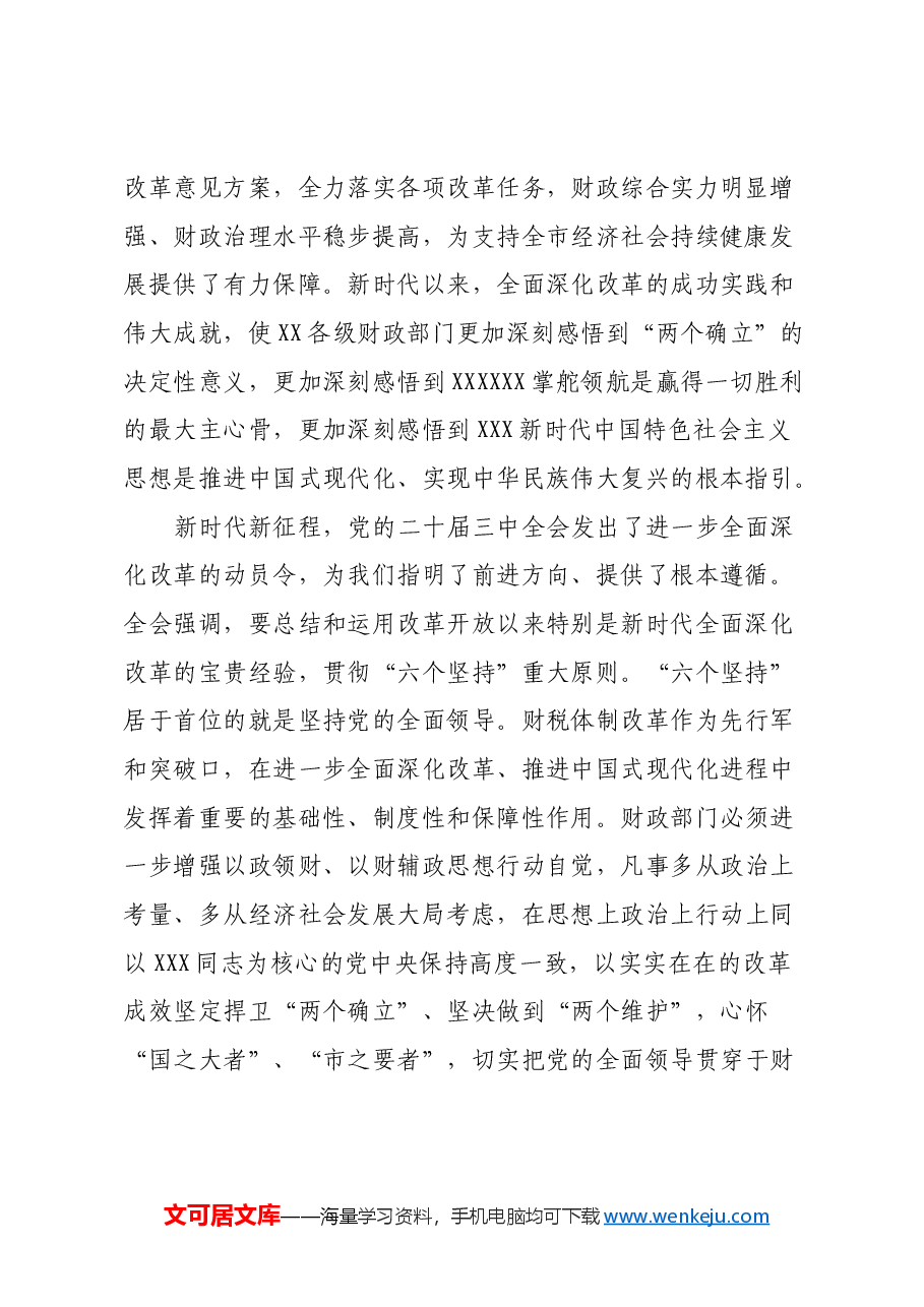 党组书记局长在全市财税系统党的二十届三中全会精神宣讲会上的讲话.docx,第2页预览