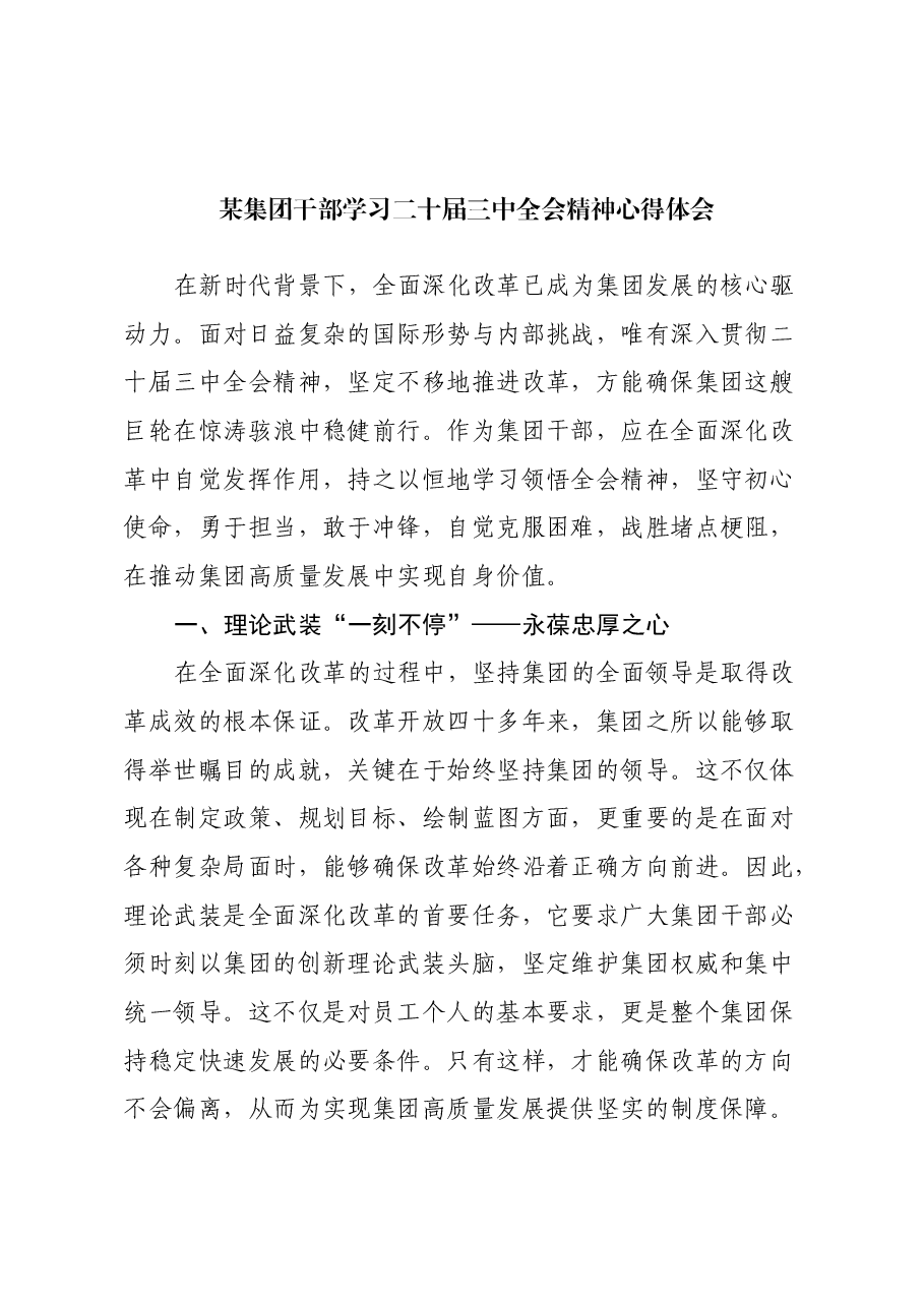 某集团干部学习二十届三中全会精神心得体会.docx,第1页预览