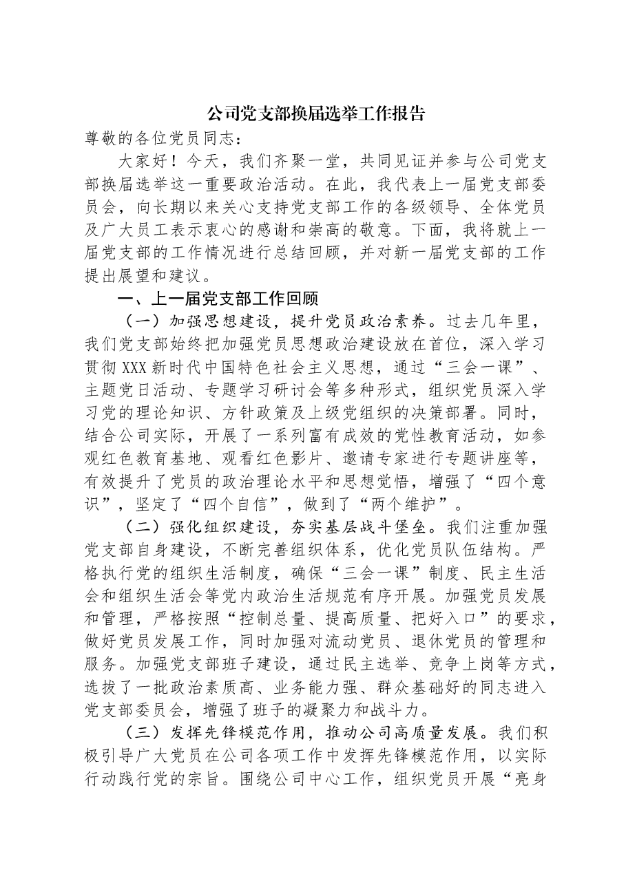 公司党支部换届选举工作报告.docx，第1页预览
