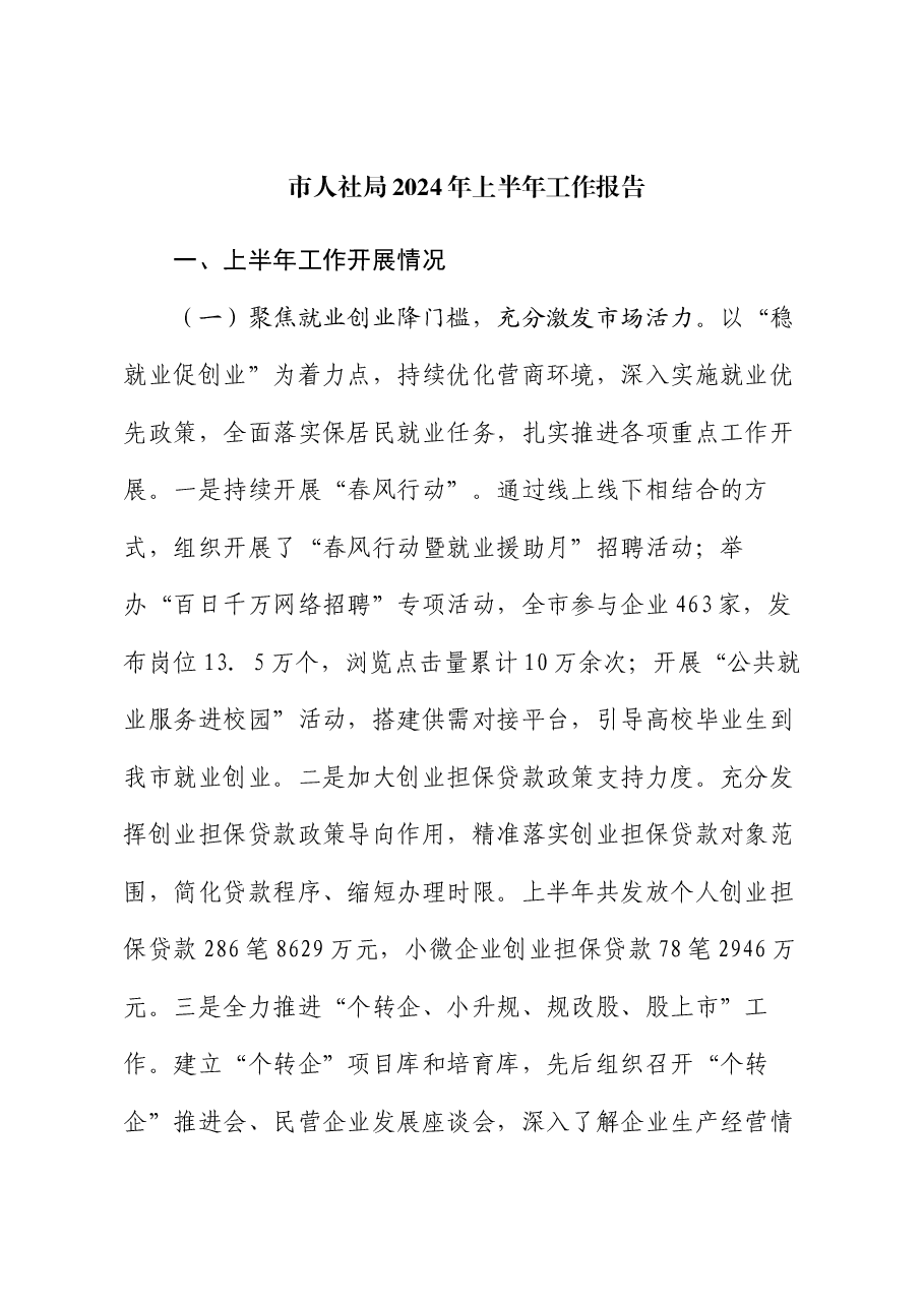 市人社局2024年上半年工作报告.docx，第1页预览