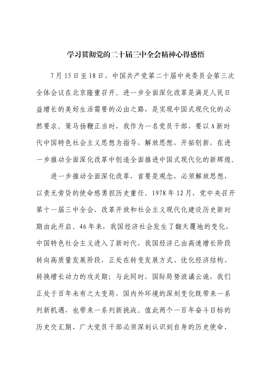 学习贯彻党的二十届三中全会精神心得感悟 (2).docx,第1页预览