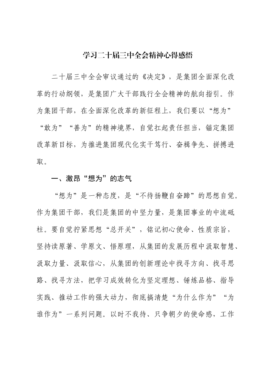 学习二十届三中全会精神心得感悟(公司).docx,第1页预览