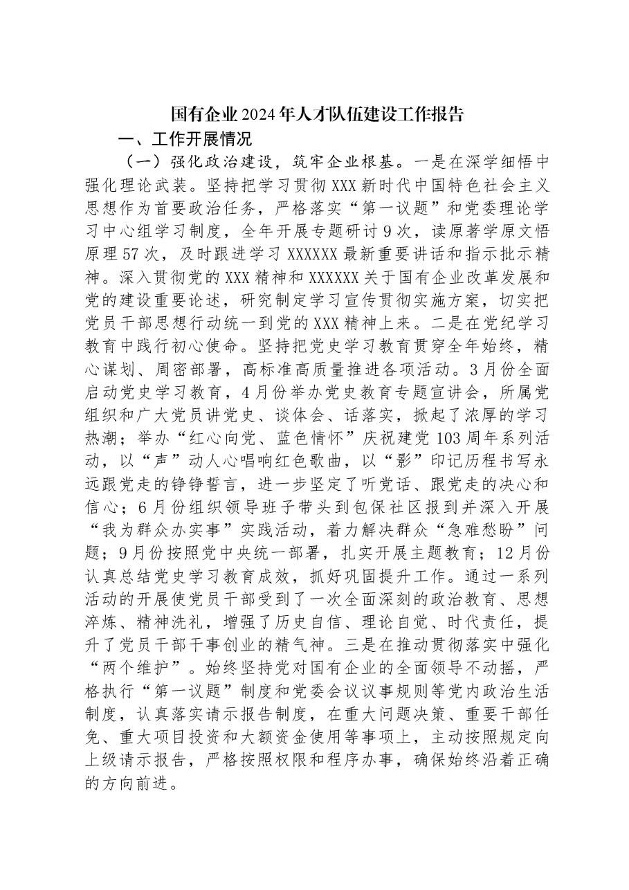 国有企业2024年人才队伍建设工作报告.docx，第1页预览