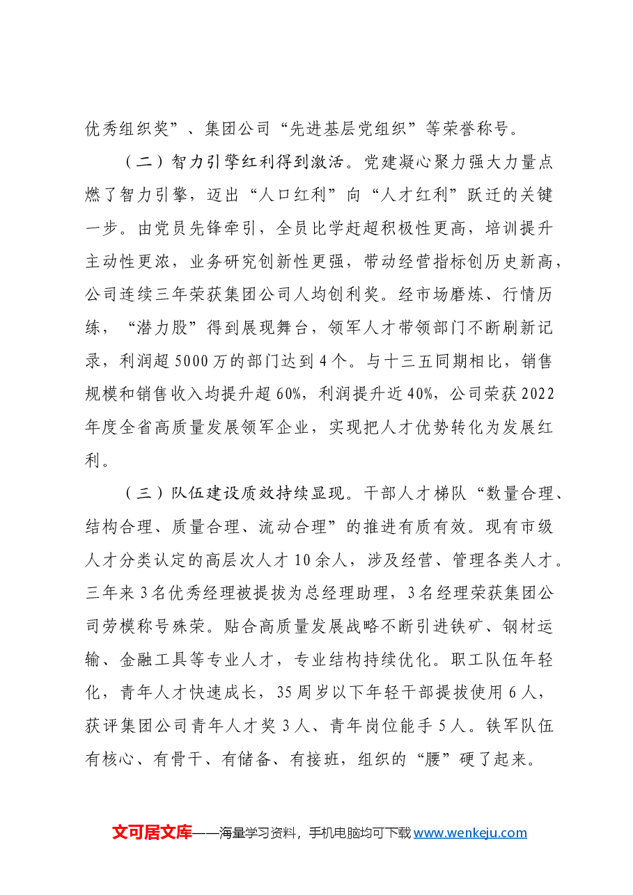 公司党委关于干部人才队伍建设工作情况的报告.docx,第2页预览