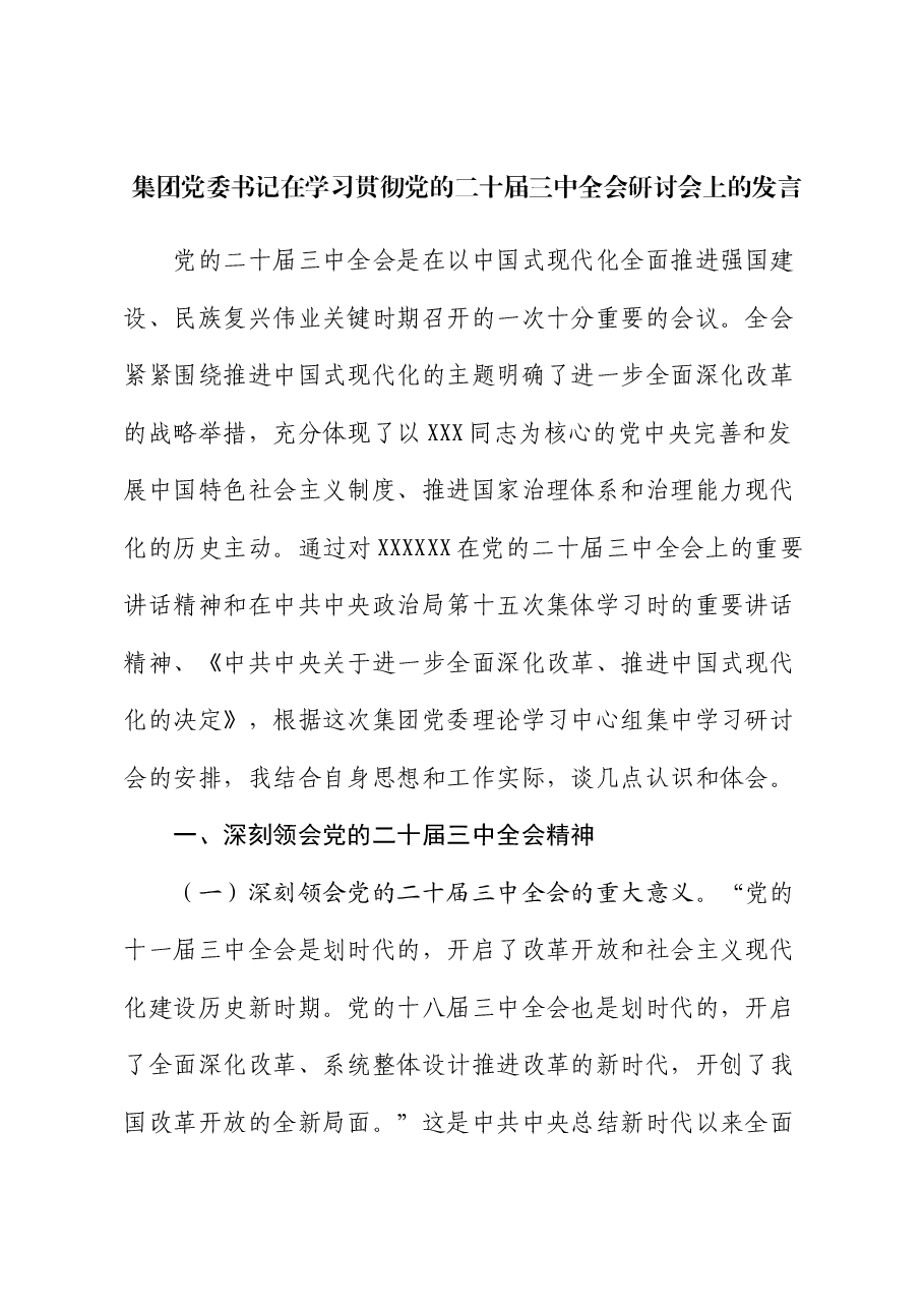 国企党委书记二十届三中全会研讨会上的发言.docx,第1页预览