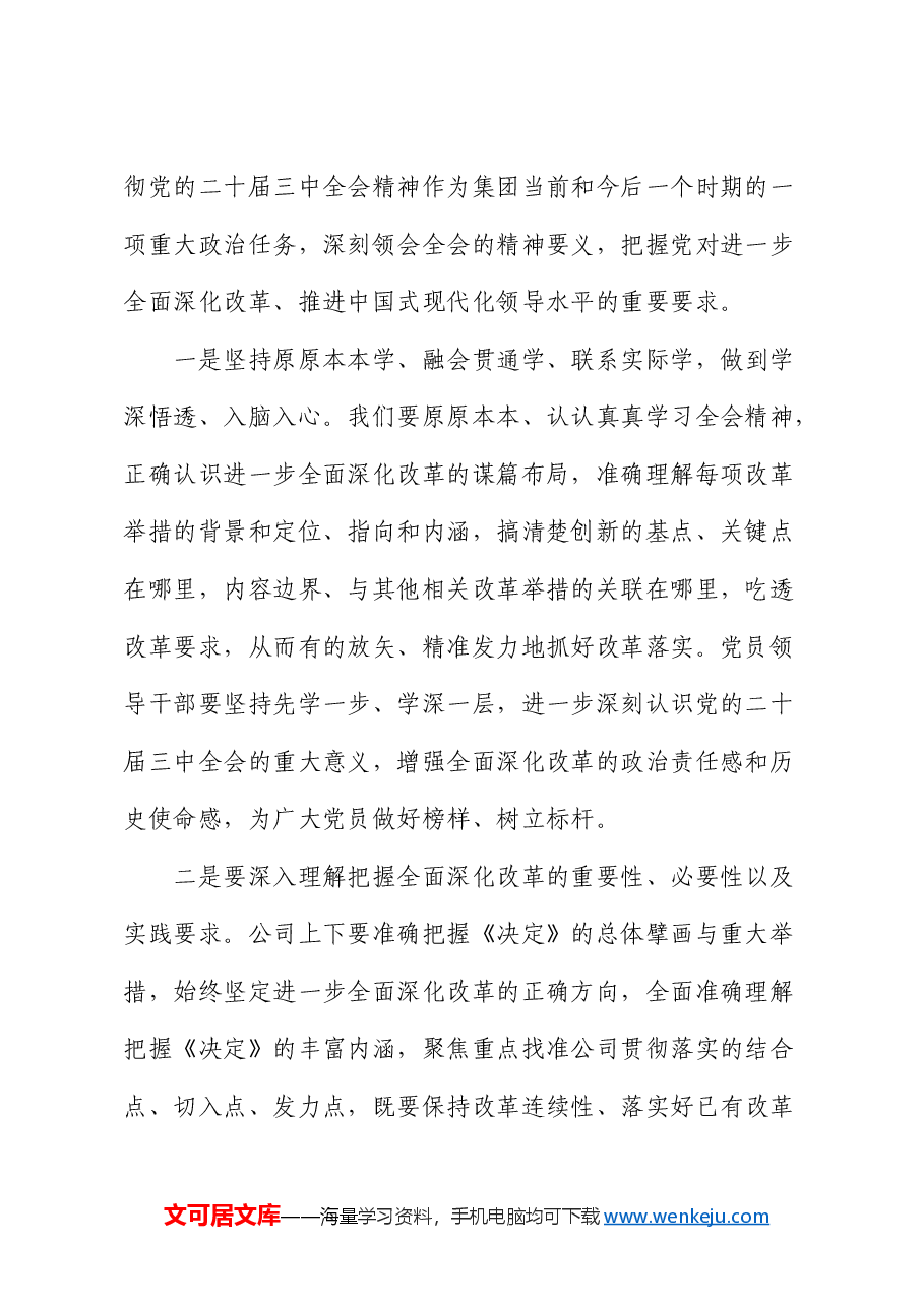 国企学习贯彻二十届三中全会精神研讨会上的发言.docx,第2页预览