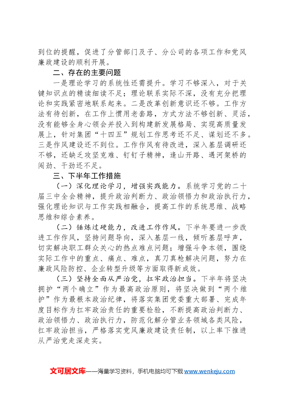 关于落实全面从严治党责任情况和履行党风廉政建设“一岗双责”情况的报告(国企领导).docx,第3页预览