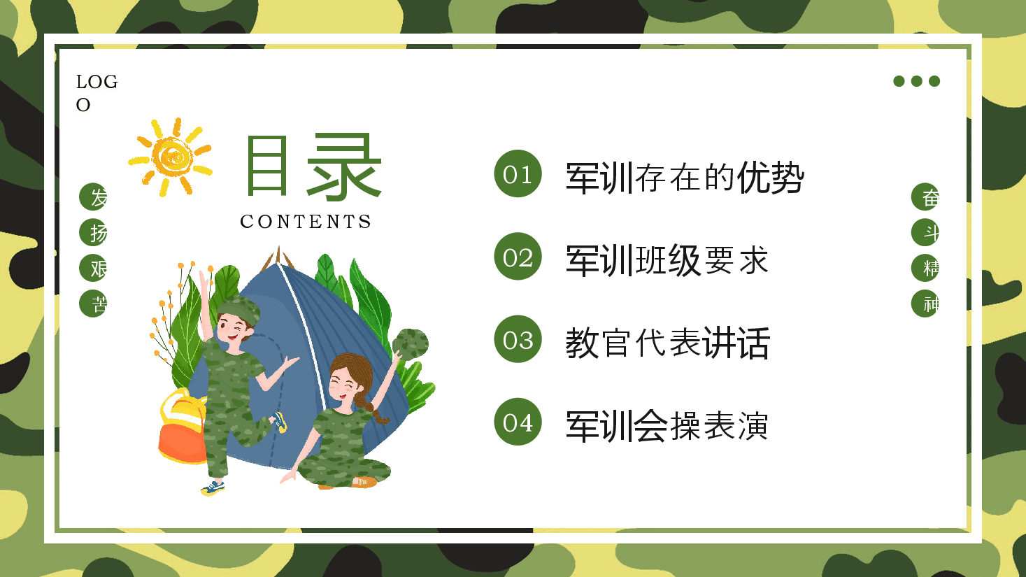 绿色卡通风新生军训仪式动员大会PPT模板.pptx,第2页预览