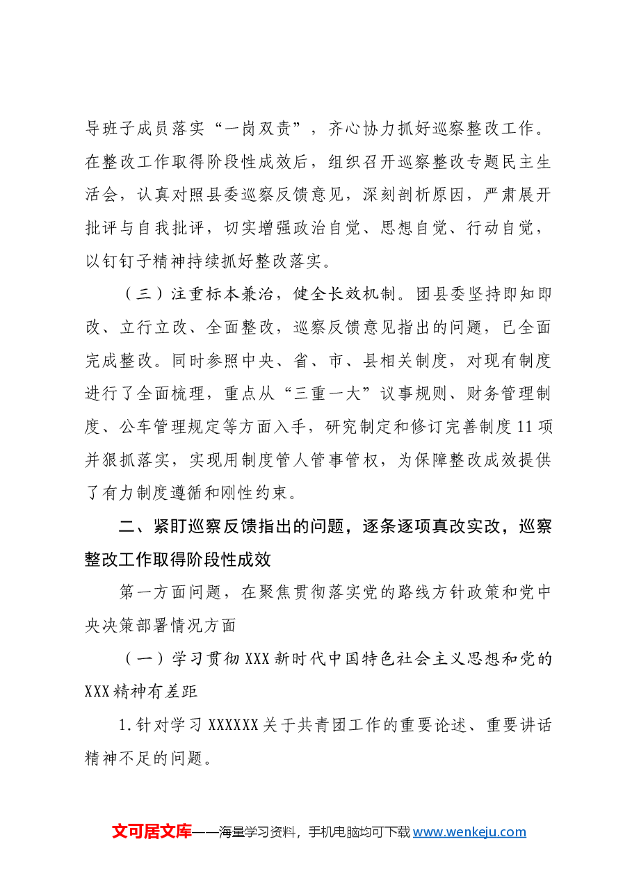 共青团县委员会关于巡察集中整改进展情况的报告.docx,第2页预览