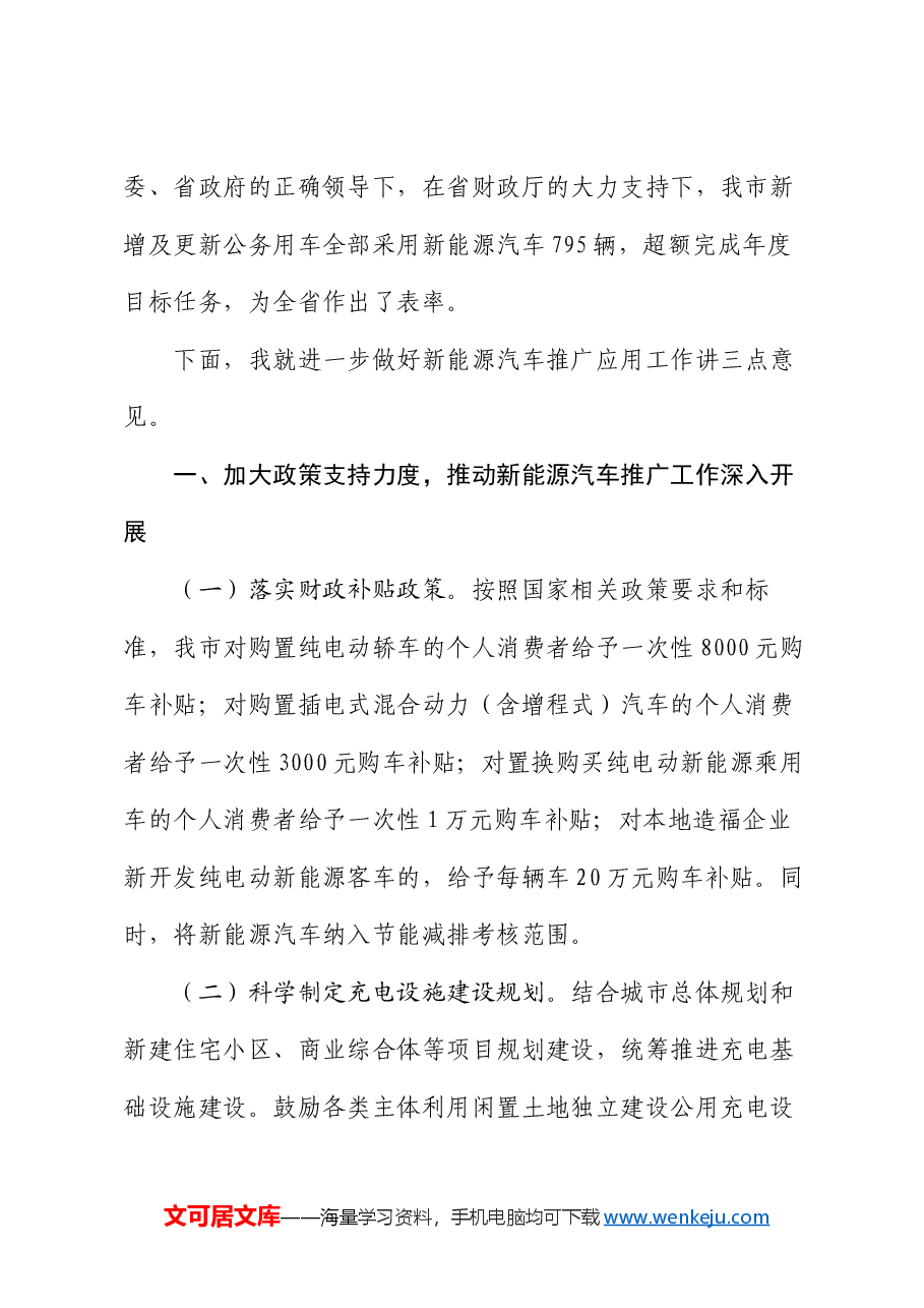 副市长在2024年全市党政机关事业单位新能源汽车推广现场会上的讲话.docx,第2页预览