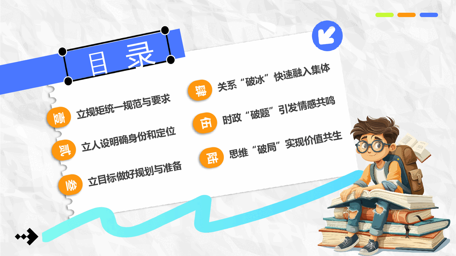 蓝色卡通风大学开学第一课PPT模板:辅导员如何讲好开学第一课.pptx,第3页预览