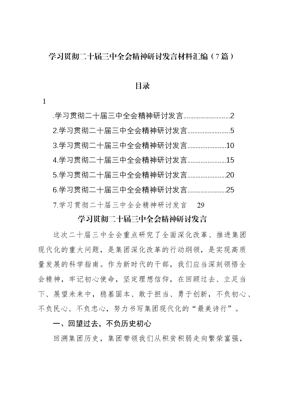 (7篇)学习贯彻二十届三中全会精神研讨发言材料汇编.docx,第1页预览