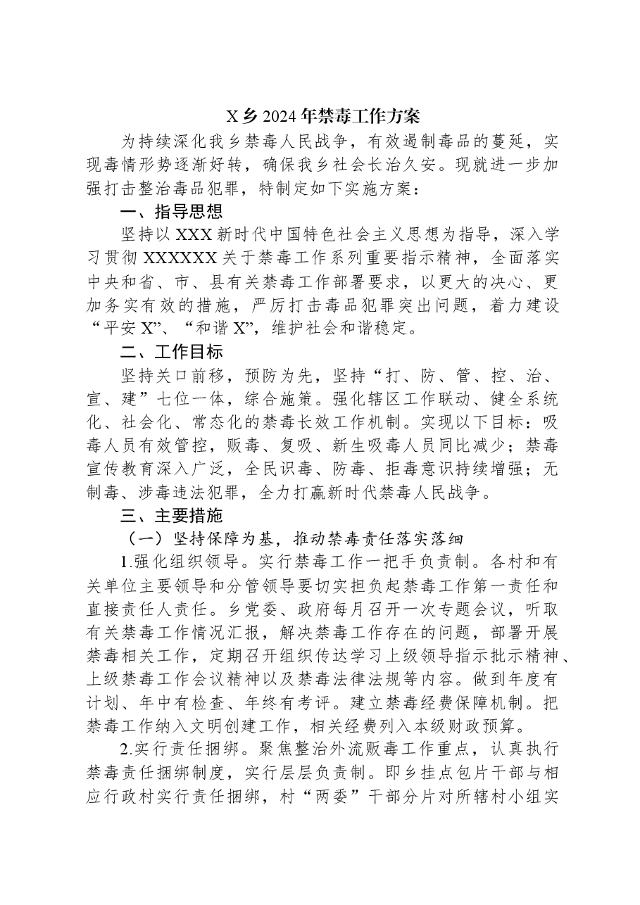 X乡2024年禁毒工作方案.docx,第1页预览