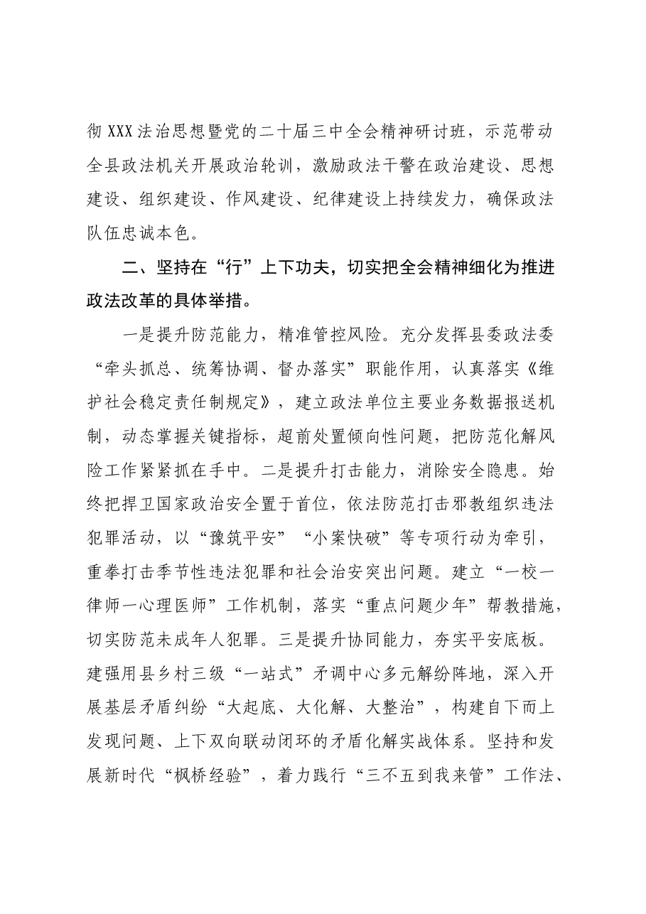 县委常委、政法委书记学习贯彻党的二十届三中全会精神心得体会.docx，第2页预览